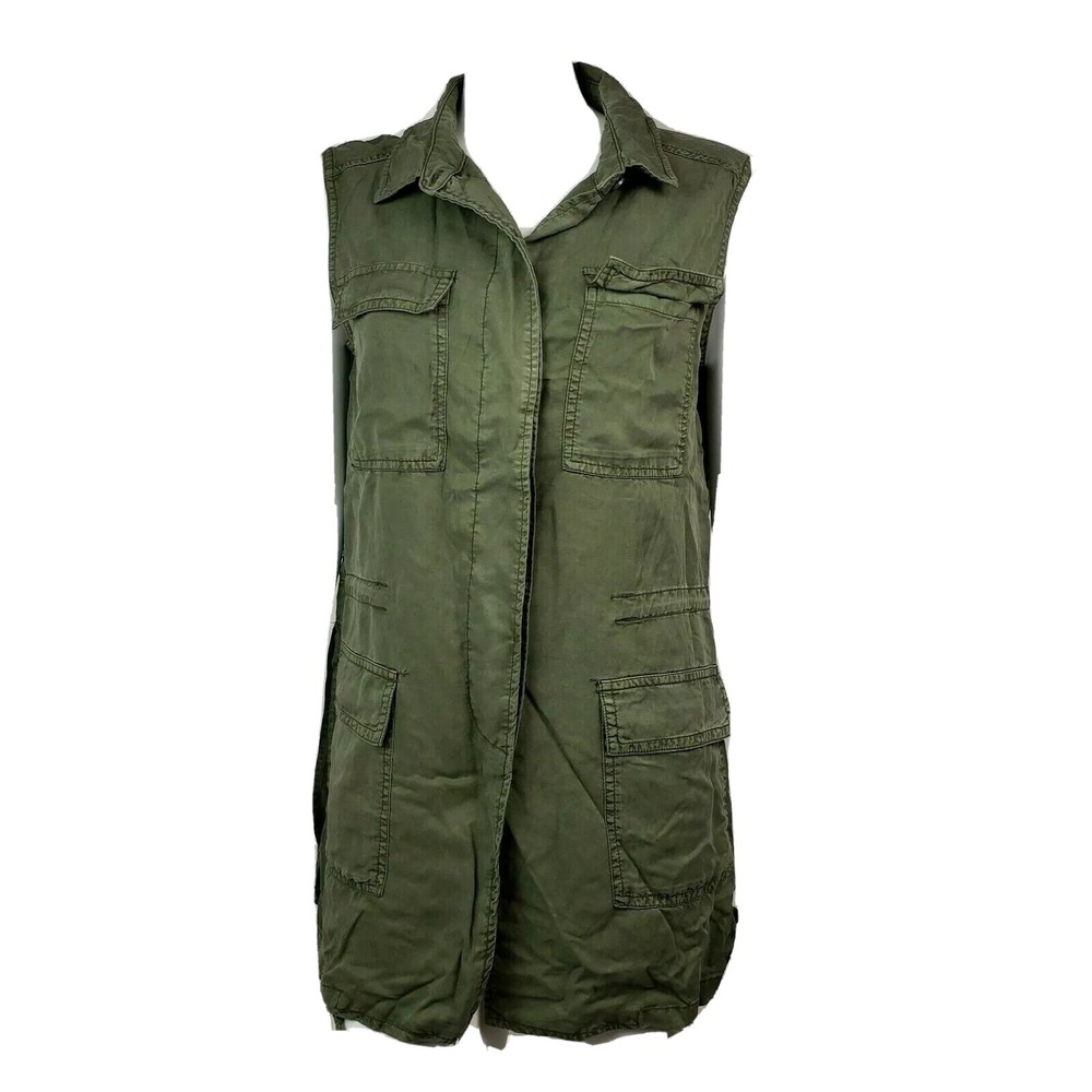 Buffalo David Vest Top Medium Bitton Green Button Down Sleeveless Utility